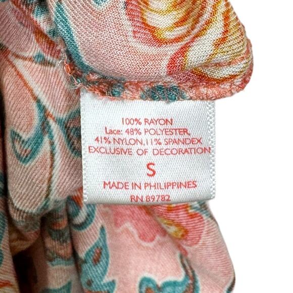 Josie Natori Paisley Floral Lace Nightgown Robe Set S/M Pink Red Matching Sleep - Picture 6 of 10